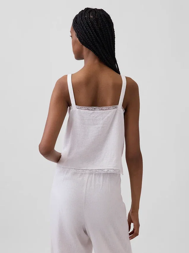 Keten Karışımlı Pintuck Kısa Pijama Tank Top