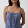 Keten Karışımlı Pintuck Kısa Pijama Tank Top