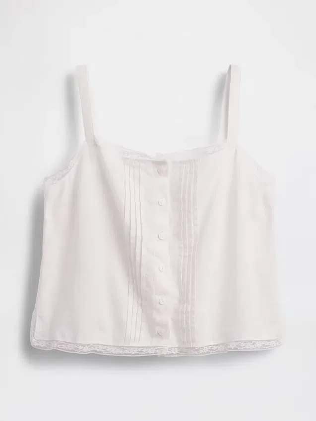 Keten Karışımlı Pintuck Kısa Pijama Tank Top