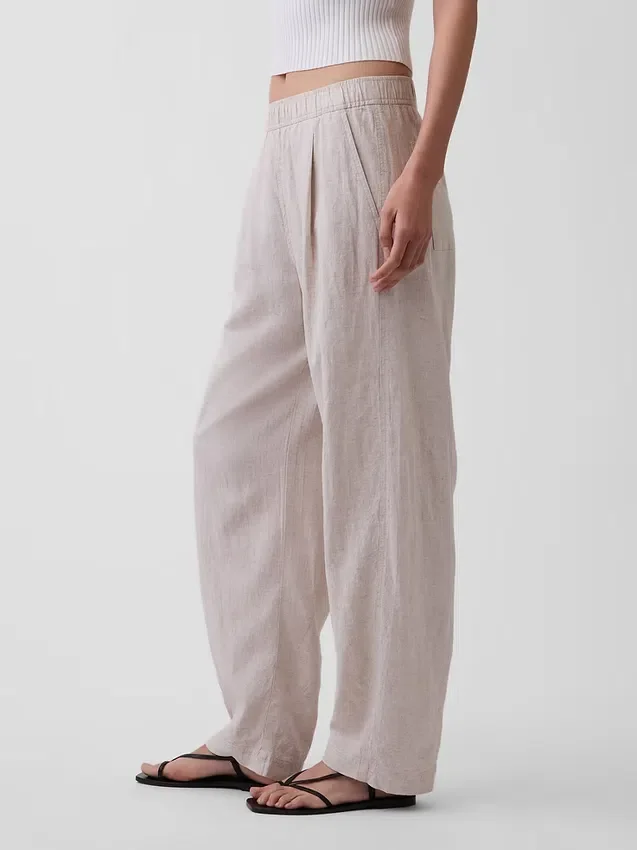 Keten Karışımlı Rahat Barrel Pantolon