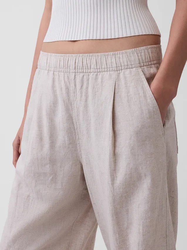 Keten Karışımlı Rahat Barrel Pantolon