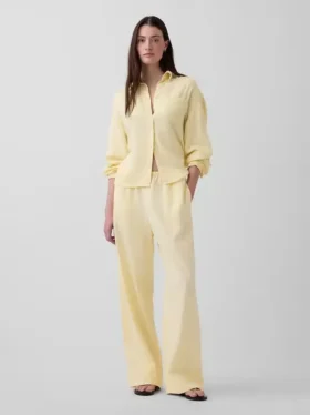 Keten Karışımlı Rahat Geniş Paça Pantolon