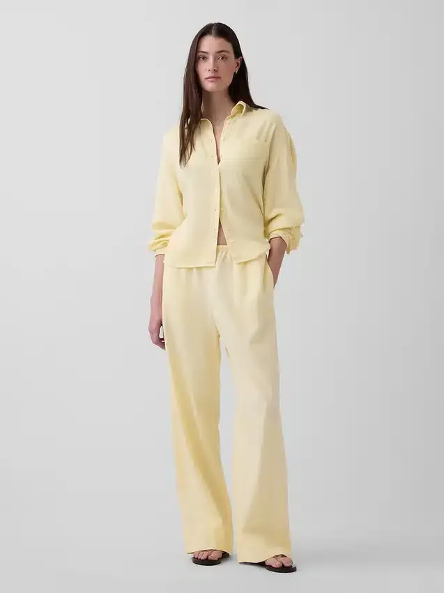 Keten Karışımlı Rahat Geniş Paça Pantolon