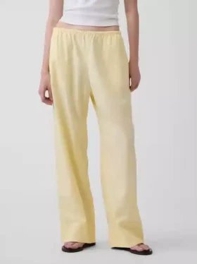 Keten Karışımlı Rahat Geniş Paça Pantolon