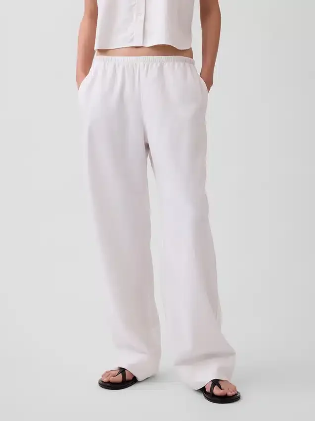 Keten Karışımlı Rahat Geniş Paça Pantolon