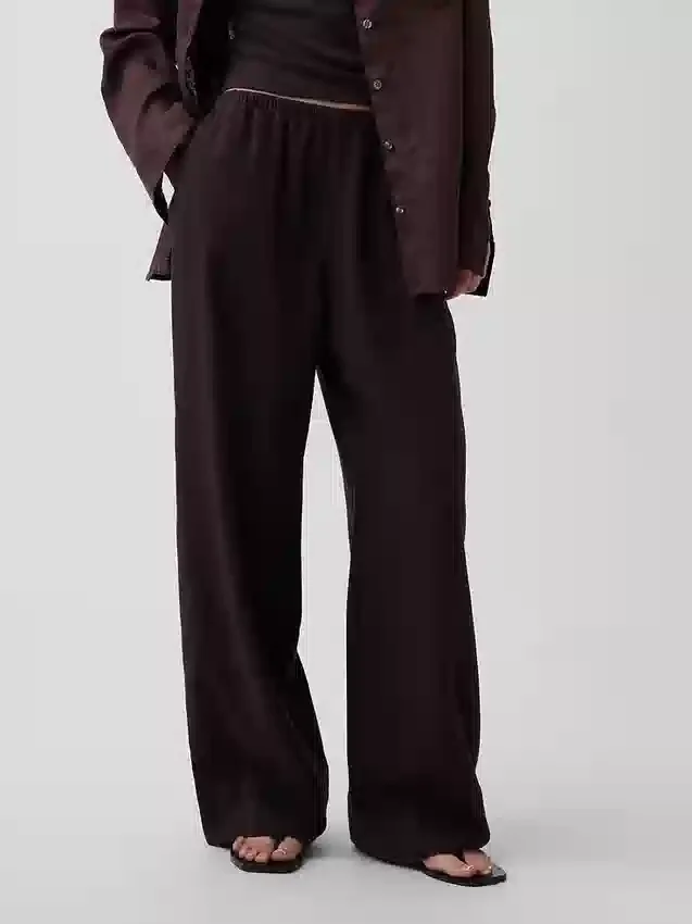 Keten Karışımlı Rahat Geniş Paça Pantolon