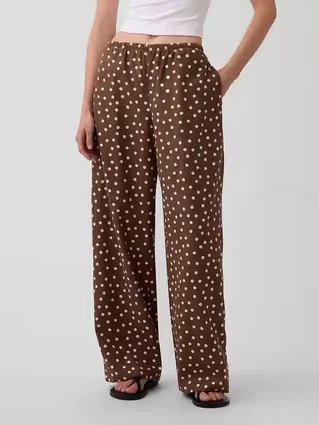 Keten Karışımlı Rahat Geniş Paça Pantolon