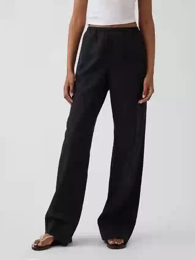Keten Karışımlı Rahat Geniş Paça Pantolon