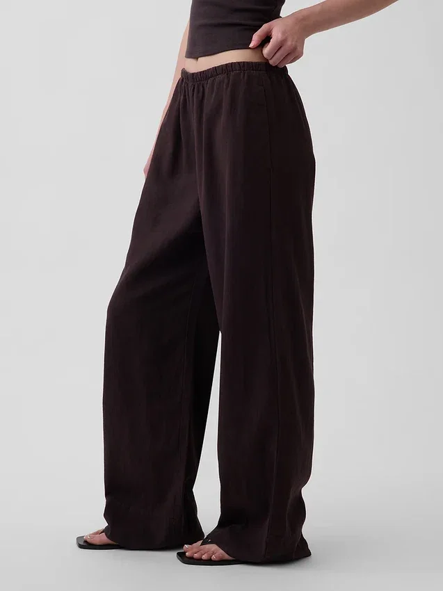 Keten Karışımlı Rahat Geniş Paça Pantolon