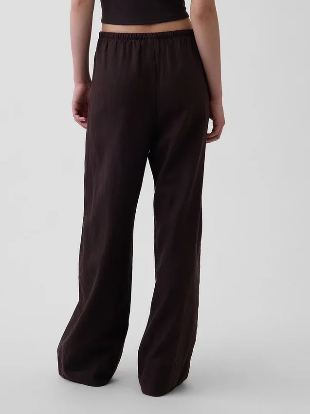Keten Karışımlı Rahat Geniş Paça Pantolon