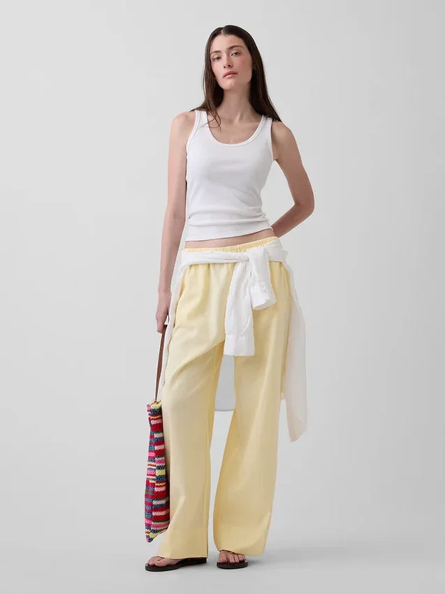 Keten Karışımlı Rahat Geniş Paça Pantolon