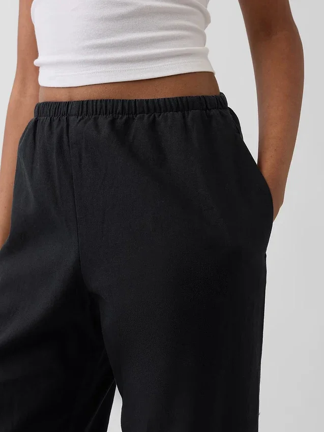Keten Karışımlı Rahat Geniş Paça Pantolon