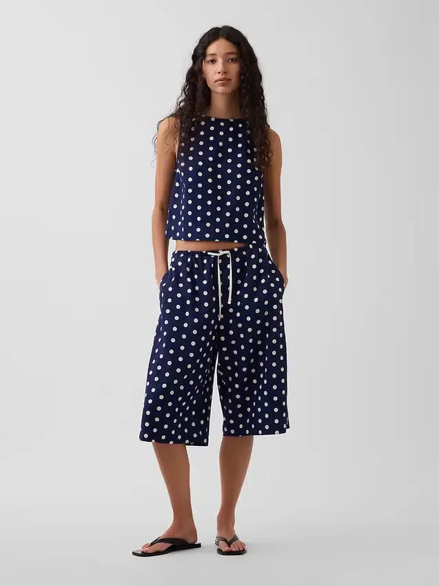Keten Karışımlı Rahat Kolay Culotte Pantolon