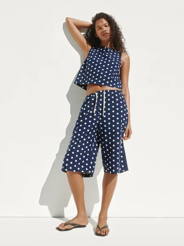 Keten Karışımlı Rahat Kolay Culotte Pantolon