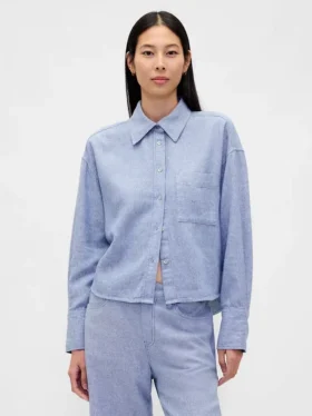 Keten-Pamuklu Oversized Gömlek