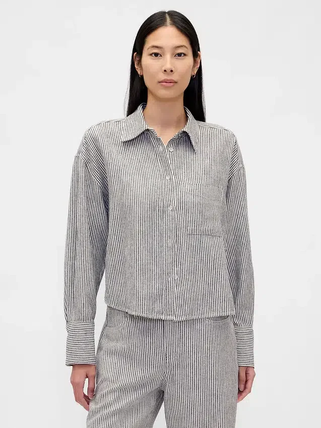 Keten-Pamuklu Oversized Gömlek