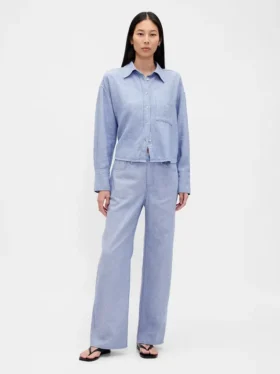 Keten-Pamuklu Oversized Gömlek