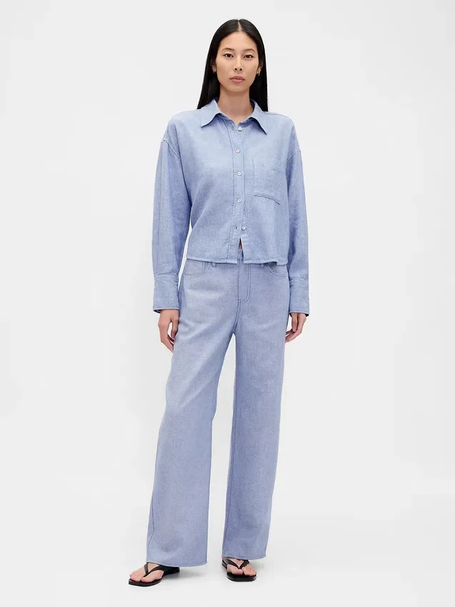 Keten-Pamuklu Oversized Gömlek