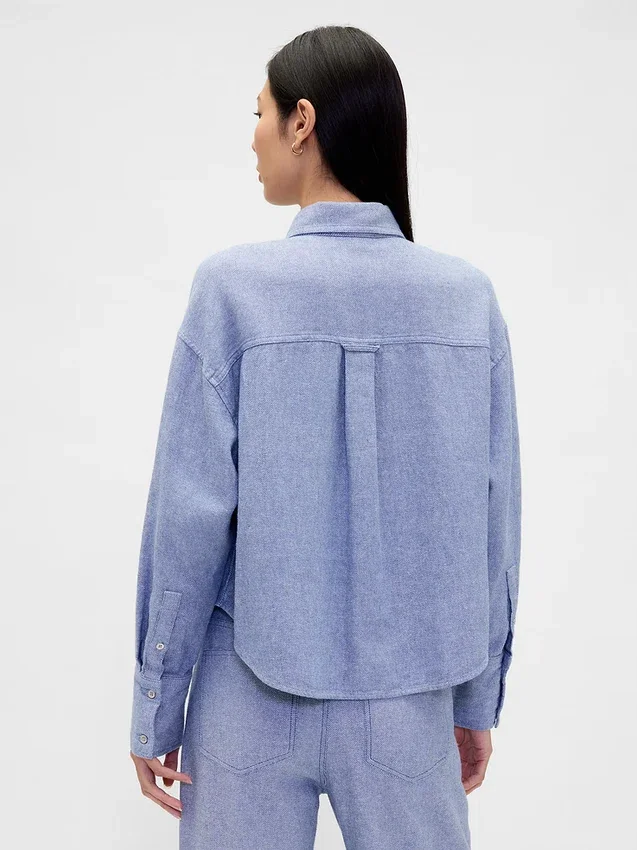 Keten-Pamuklu Oversized Gömlek