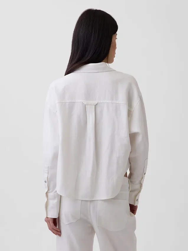 Keten-Pamuklu Oversized Gömlek