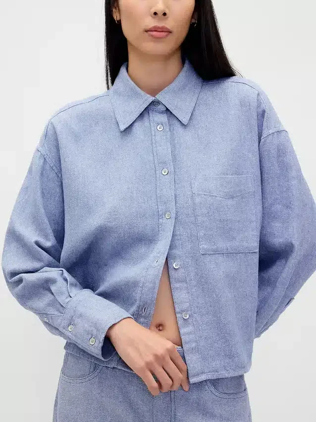 Keten-Pamuklu Oversized Gömlek