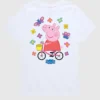 Küçük Çocuk Peppa Pig Bisiklet Kelebekleri Kısa Kollu Tişört