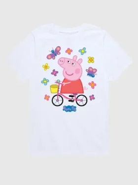 Küçük Çocuk Peppa Pig Bisiklet Kelebekleri Kısa Kollu Tişört