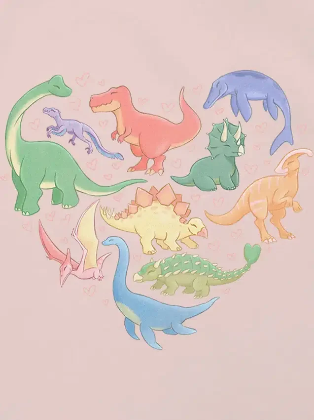 Küçük Çocuklar İçin Dino Hearts Desenli Tişört
