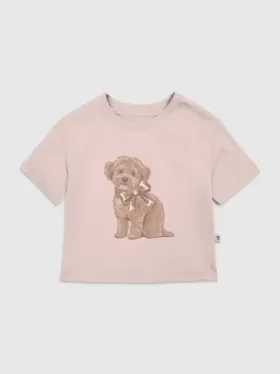 Küçük Çocuklar İçin Doggie Bow Desenli Tişört