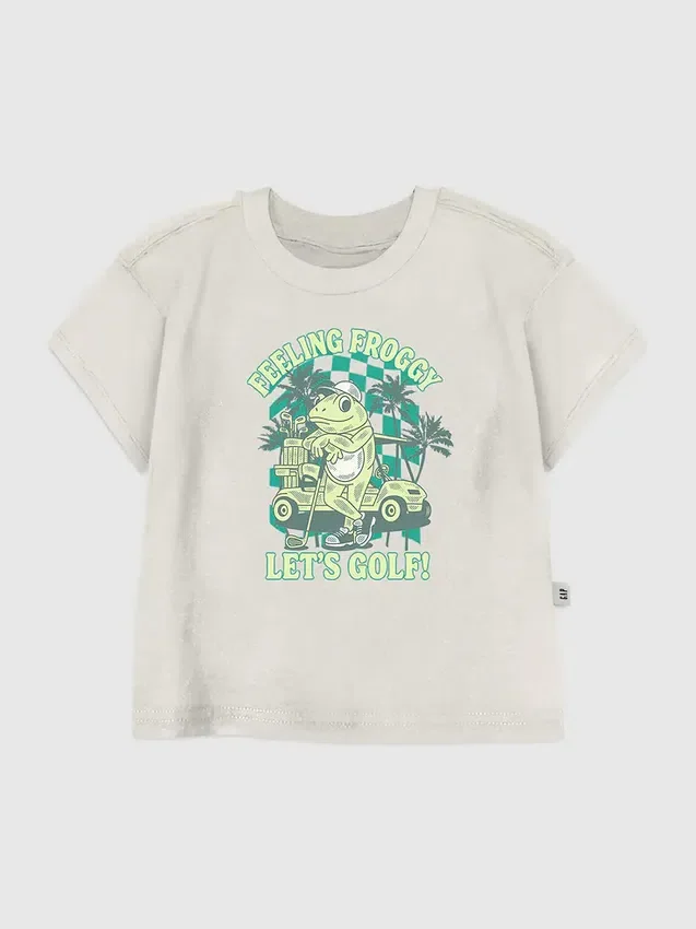 Küçük Çocuklar İçin Froggy Golf Oynuyor Desenli Tişört