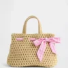 Küçük Çocuklar İçin Gingham Fiyonklu Hasır Çanta