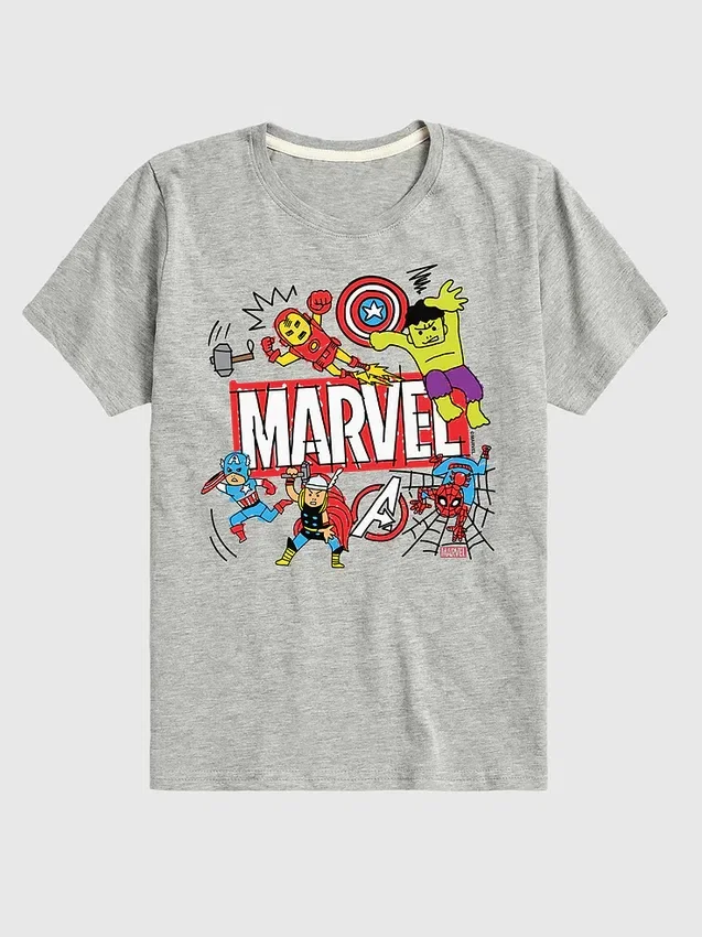 Küçük Çocuklar İçin Marvel Avengers Doodle Şortlu Grafik Tişört