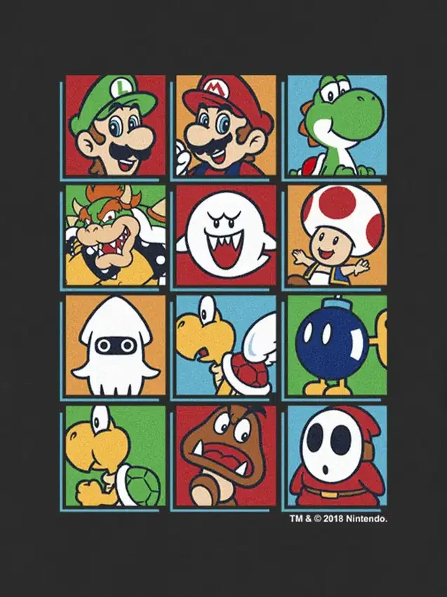 Küçük Çocuklar İçin Nintendo Karakterleri Kutulu Grafik Tişört