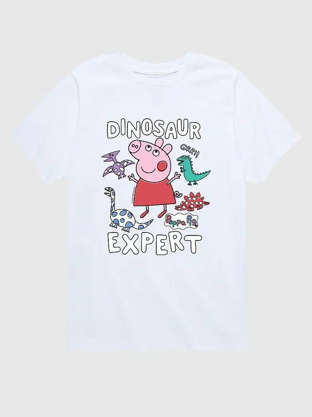 Küçük Çocuklar İçin Peppa Pig Dinosaur Expert Kısa Kollu Grafik Tişört