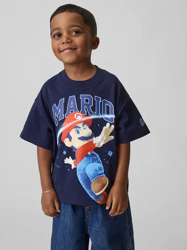 Küçük Çocuklar İçin Super Mario Oversized Grafik Tişört