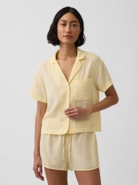 Kırışık Gazlı Oversized Pijama Gömleği