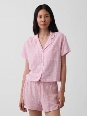 Kırışık Gazlı Oversized Pijama Gömleği