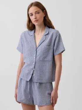 Kırışık Gazlı Oversized Pijama Gömleği