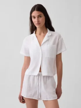 Kırışık Gazlı Oversized Pijama Gömleği