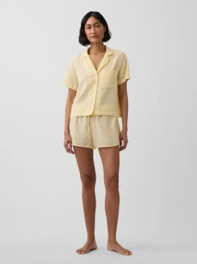 Kırışık Gazlı Oversized Pijama Gömleği