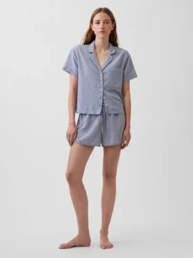 Kırışık Gazlı Oversized Pijama Gömleği