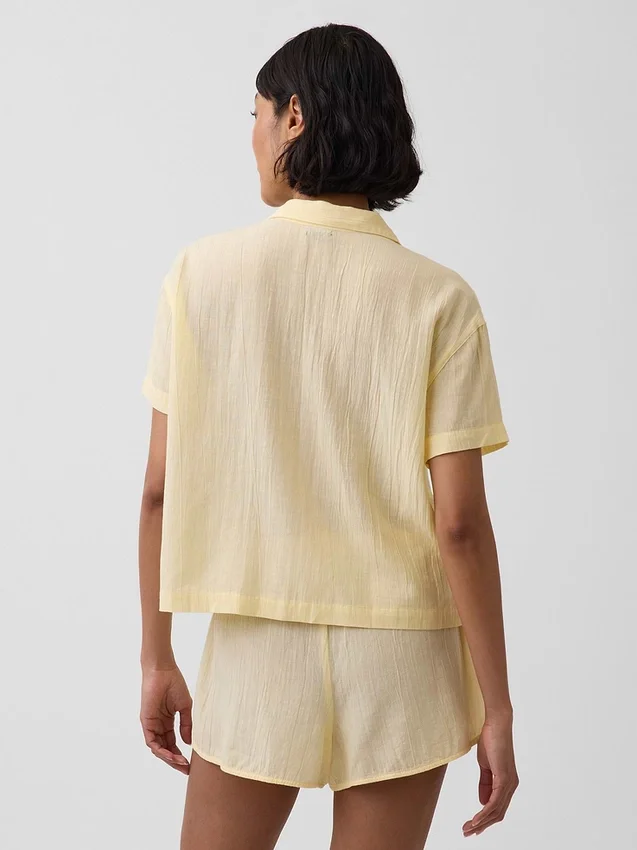 Kırışık Gazlı Oversized Pijama Gömleği