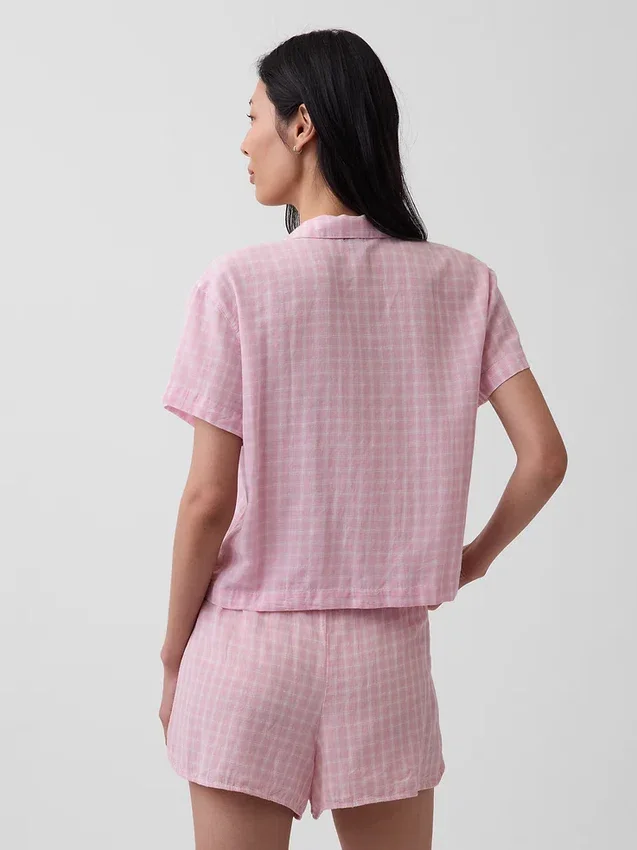 Kırışık Gazlı Oversized Pijama Gömleği