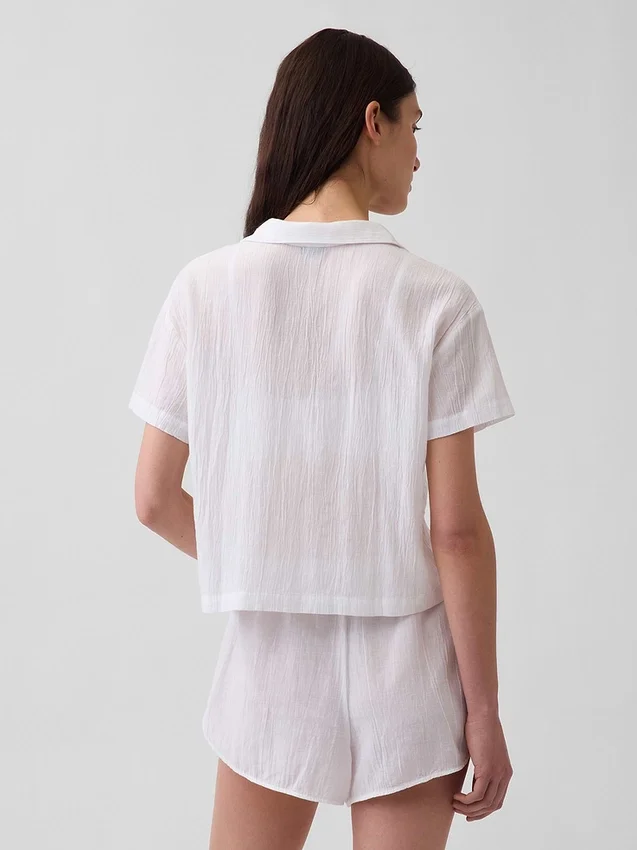 Kırışık Gazlı Oversized Pijama Gömleği