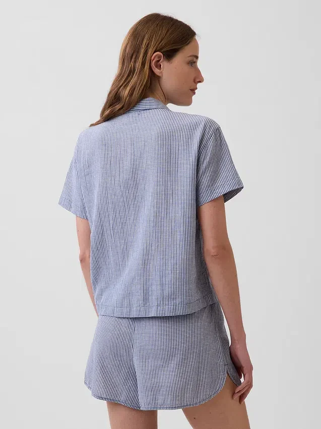 Kırışık Gazlı Oversized Pijama Gömleği