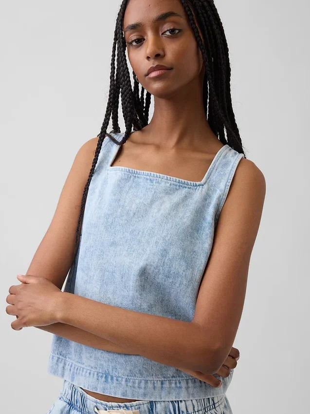 Kısa Kesim Denim Tank Top