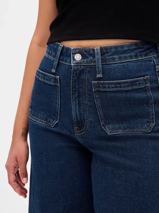 Kıvrımlı, Yüksek Bel, Geniş Paça, Ayak Bileği Boyu Jean