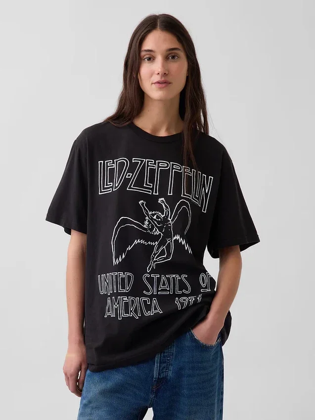 Led Zeppelin Bol Kesim Grafikli Tişört