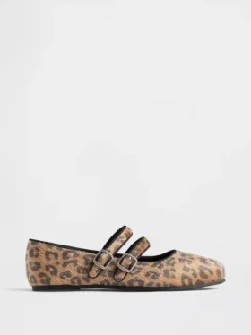Leopar Desenli Çift Kayışlı Babetler