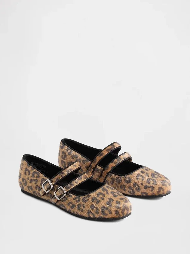Leopar Desenli Çift Kayışlı Babetler